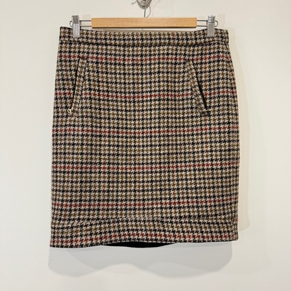 J Crew Classic Houndstooth 100% Wool Pencil Skirt in Fall Colours Size 2 - Picture 1 of 17